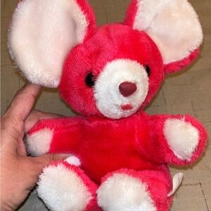 Adorable Vintage Red Plush Mouse Toy- Made in Korea